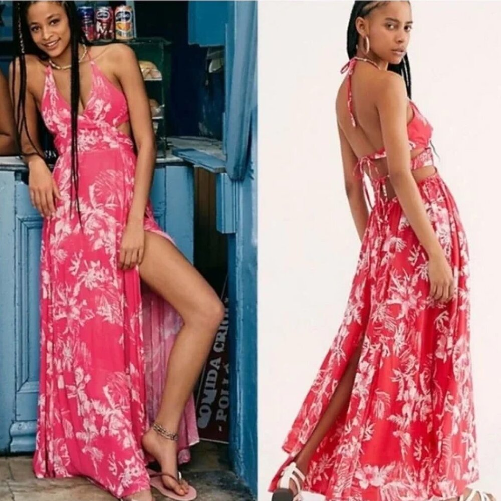 COPY - Free People Lille Print Maxi Dress Medium Raspberry